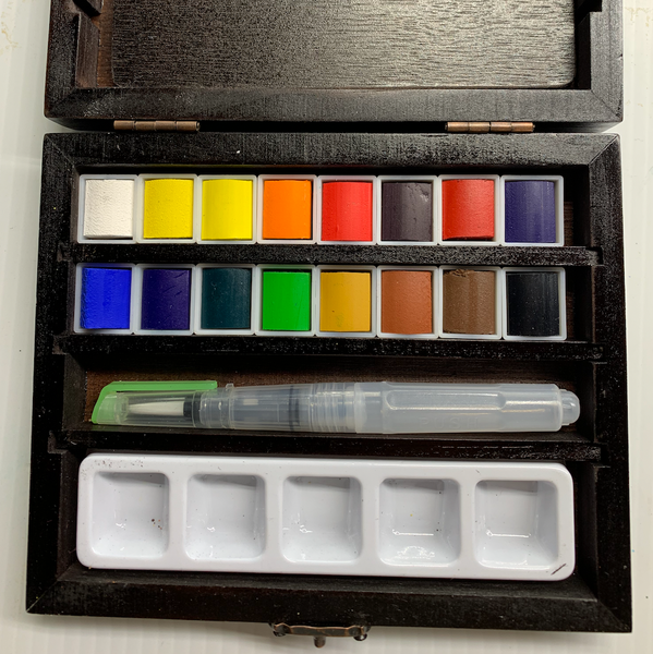 Sennelier French Artist Watercolor Set Featured in an Elegant Black Wooden  Box, 24 Aquarelle Watercolor Half Pans with 2