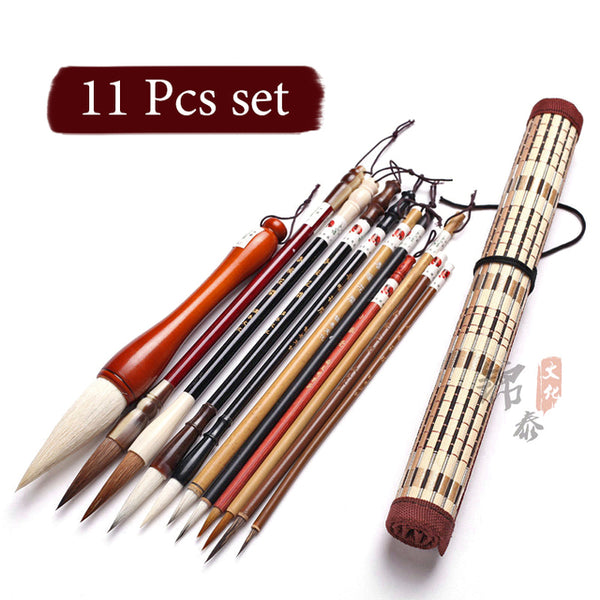 11 Pcs Chinese Calligraphy Brushes Set Japanese Style Sumi Painting Drawing  Brushes Writing Brush Kanji Art Brush with Roll up Bamboo Brush Holder