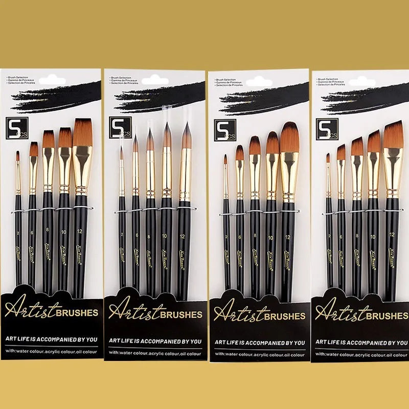 5Pcs Artist Paint Brush Set Made from High Quality Nylon Hair