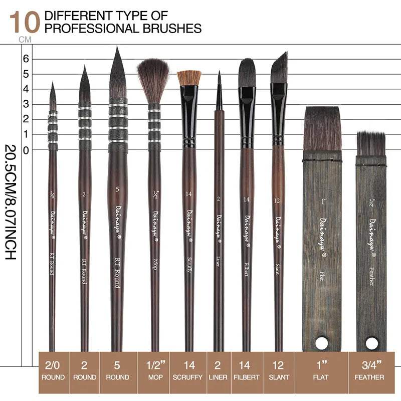 10 Pcs Watercolor Painting Brush Set & Brushes Holder