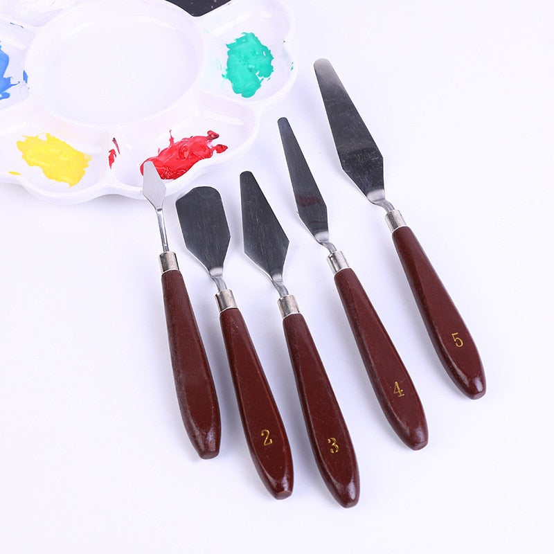 5 PCS Wooden Handle Palette Knife/Oil Paint Scraper for Acrylic Painting