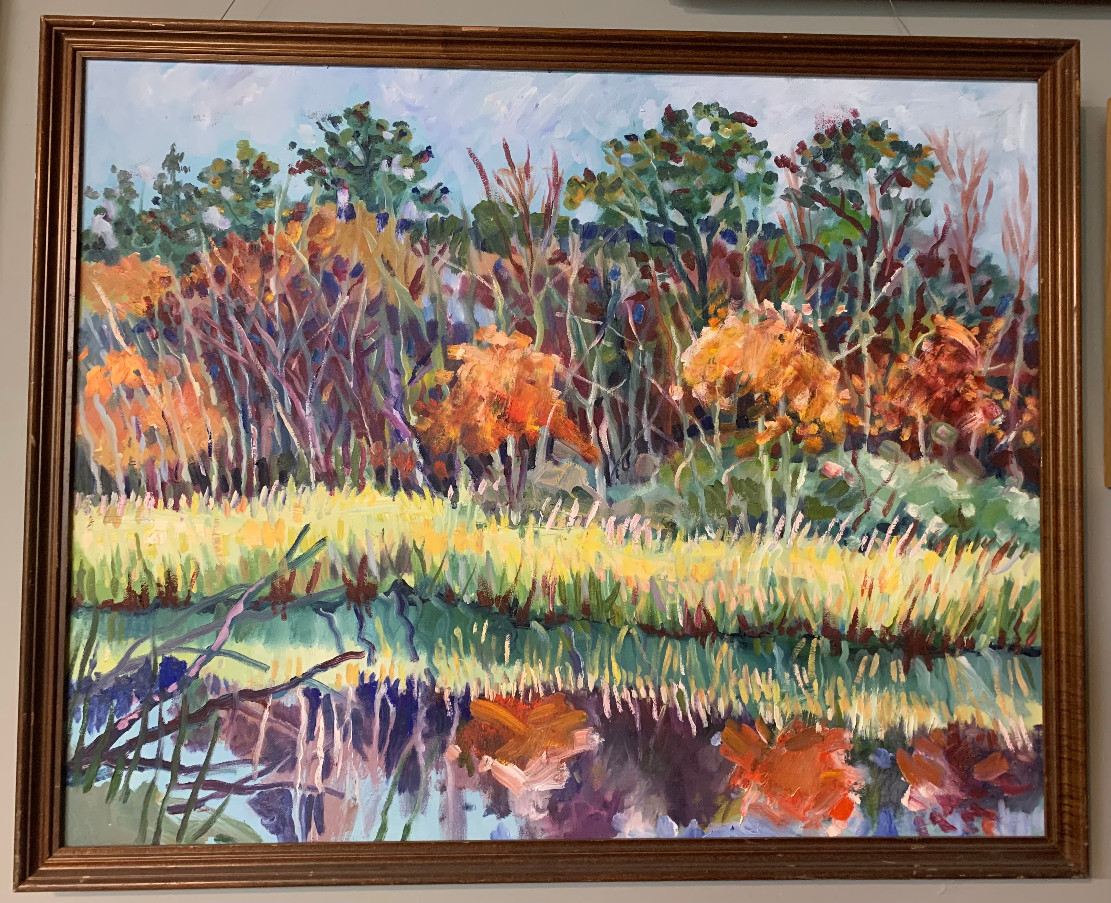Spring & Autumn Reflections by The River, Watercolor Art Painting