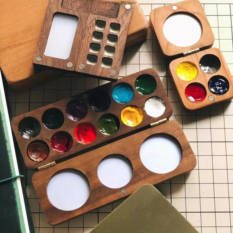 Portable Wooden Handmade Watercolor Paint Palette