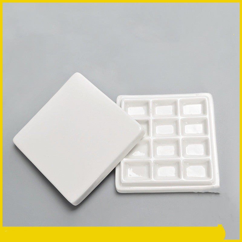 Square Ceramic 12-grid porcelain palette with lid (cover)