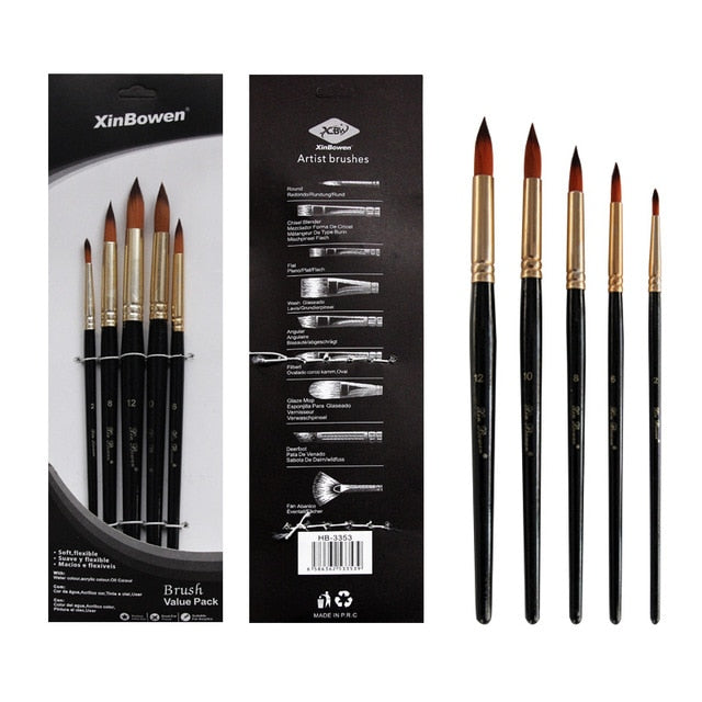 5pcs/set Nylon Hair Oil Paint Brush Set