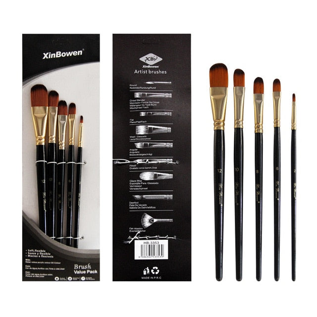 5pcs/set Nylon Hair Oil Paint Brush Set