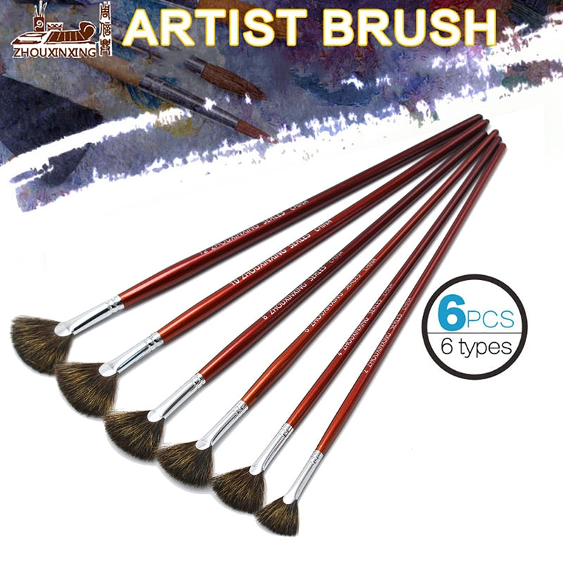 High-grade Mink 6 pcs/set Fish Tail Fan-Shaped Watercolor Brushes