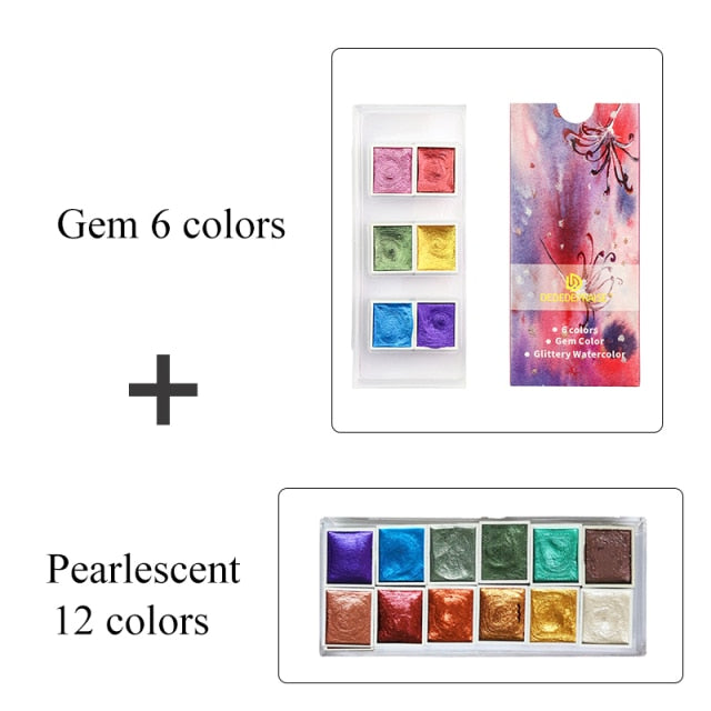 Pearlescent/Gem/Starry Solid 6/12 Watercolor Paints