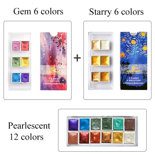 Pearlescent/Gem/Starry Solid 6/12 Watercolor Paints