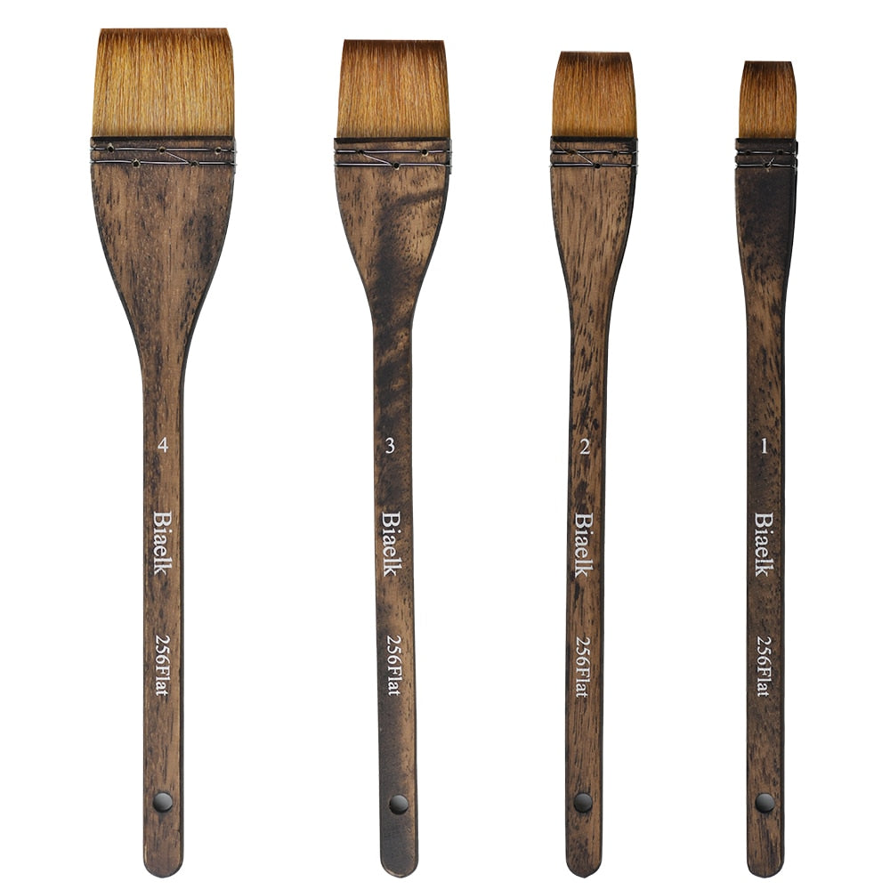 1PC 256Flat High Quality Goat Hair Wooden Handle Watercolor Paint Brush