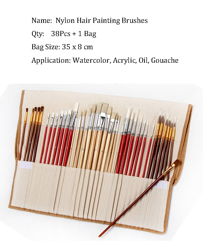 38/pcs Paint Brushes Set with Canvas Bag