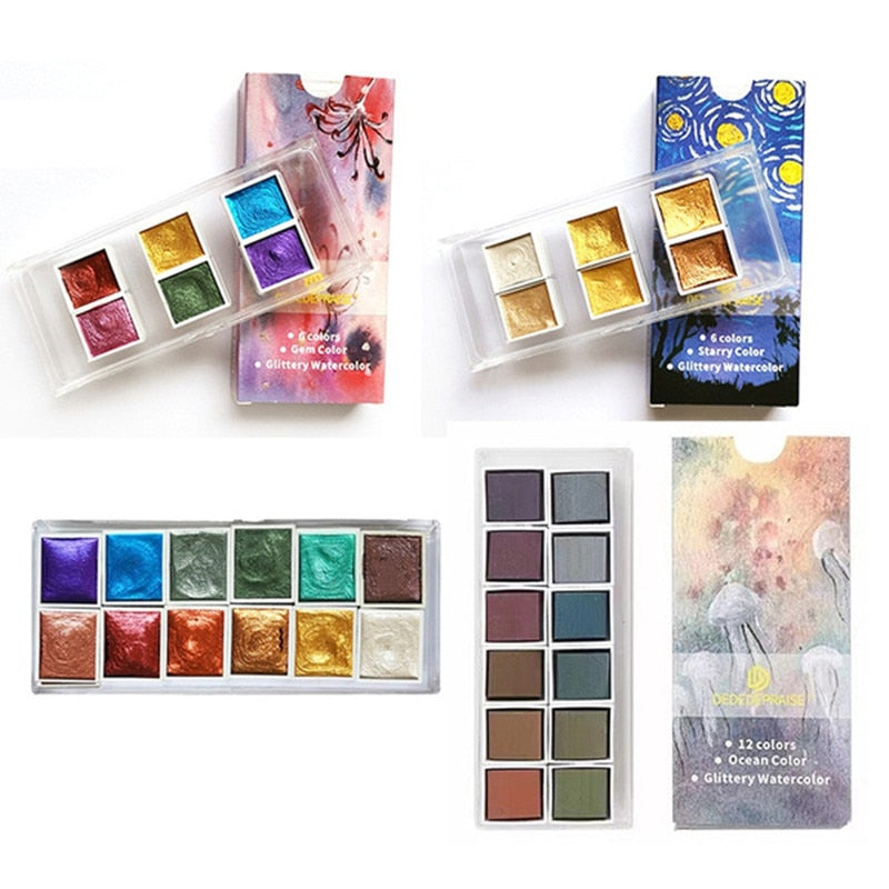 Pearlescent/Gem/Starry Solid 6/12 Watercolor Paints