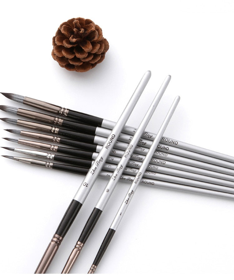 10 pcs/set Silver Watercolor Painting Pointed Brushes