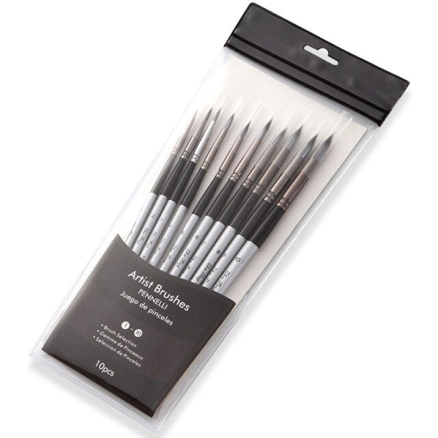 10 pcs/set Silver Watercolor Painting Pointed Brushes