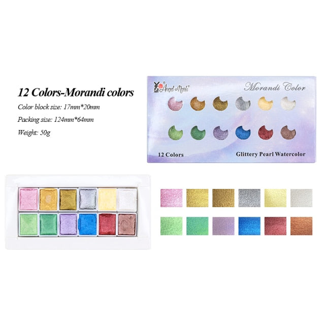 Pearlescent/Gem/Starry Solid 6/12 Watercolor Paints